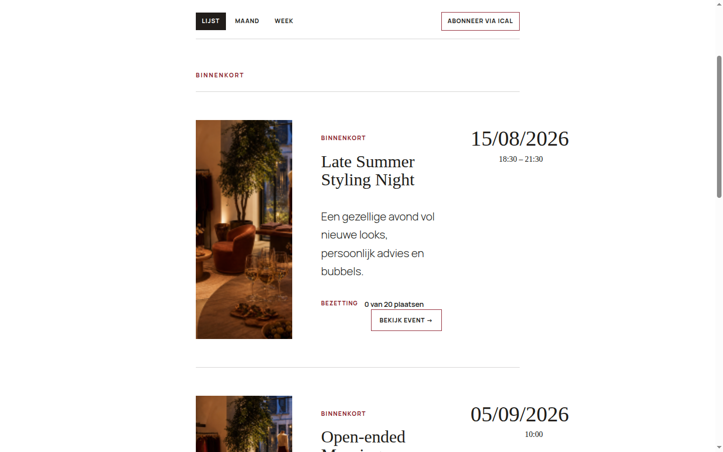 Eventoverzicht — Events by Talistech